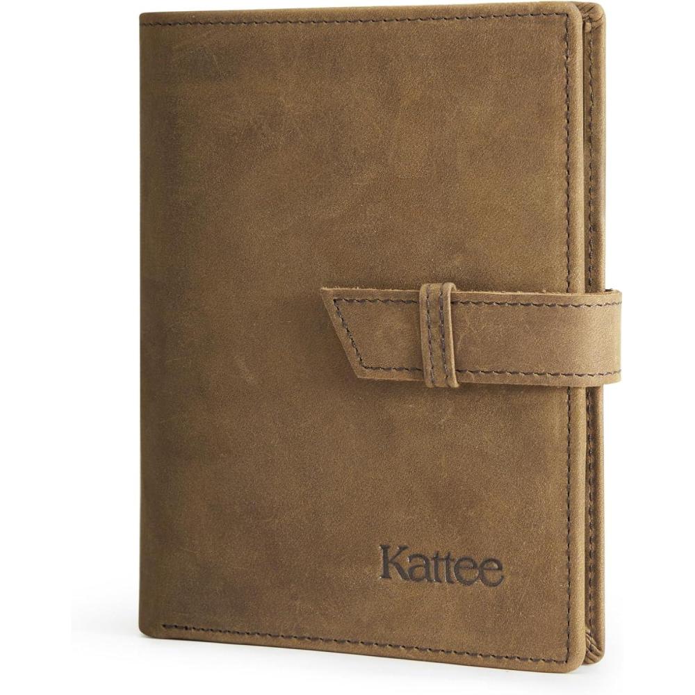 imageKattee Genuine Leather Passport Holder with RFID Blocking Bifold Travel Wallet for Men Brown