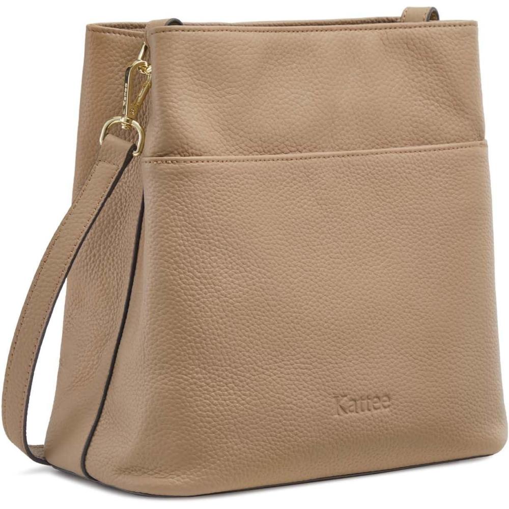 imageKattee Leather Handbags for Women 2026 Soft Shoulder Tote Crossbody Purses Bucket Bags with 2 Detachable StrapsApricot