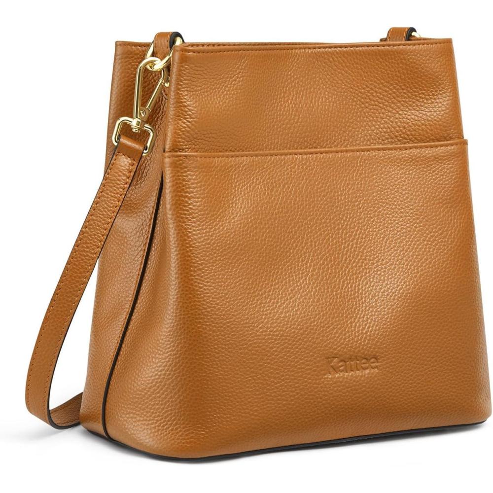 imageKattee Leather Handbags for Women 2026 Soft Shoulder Tote Crossbody Purses Bucket Bags with 2 Detachable StrapsBrown