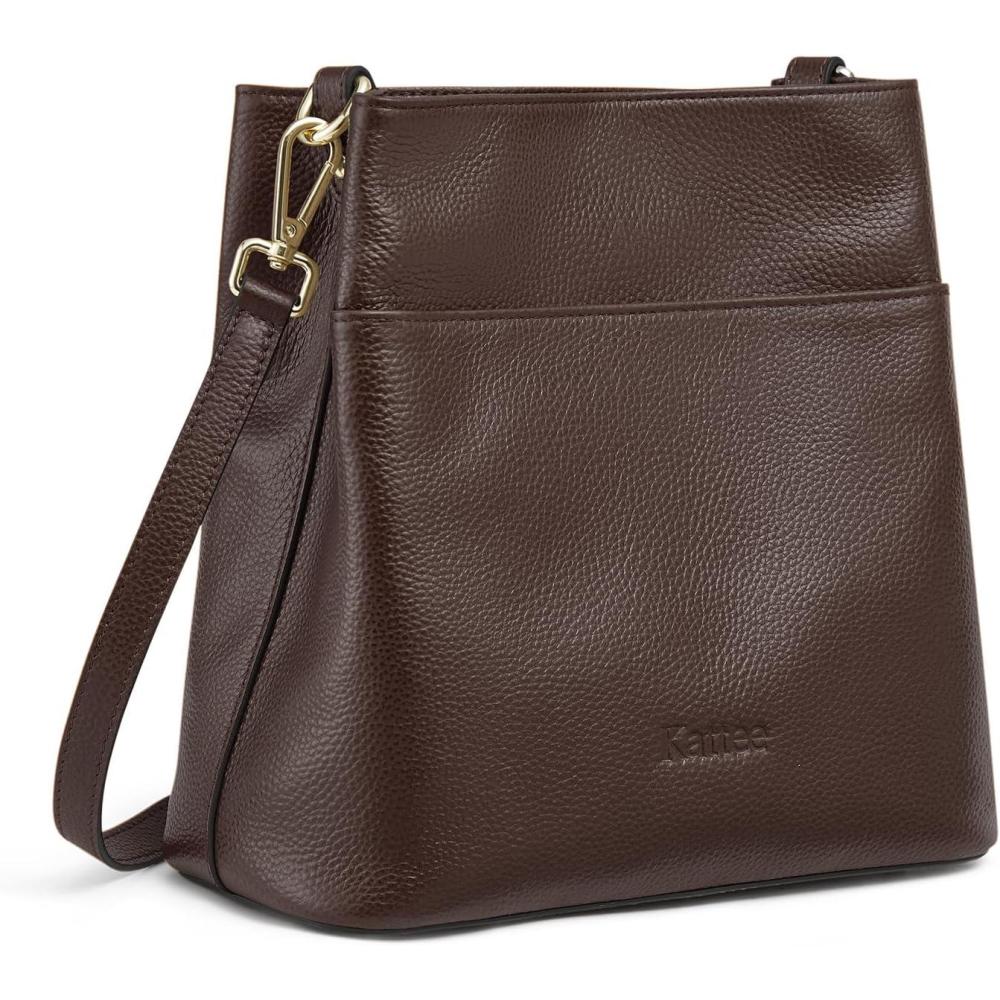 imageKattee Leather Handbags for Women 2026 Soft Shoulder Tote Crossbody Purses Bucket Bags with 2 Detachable StrapsCoffee
