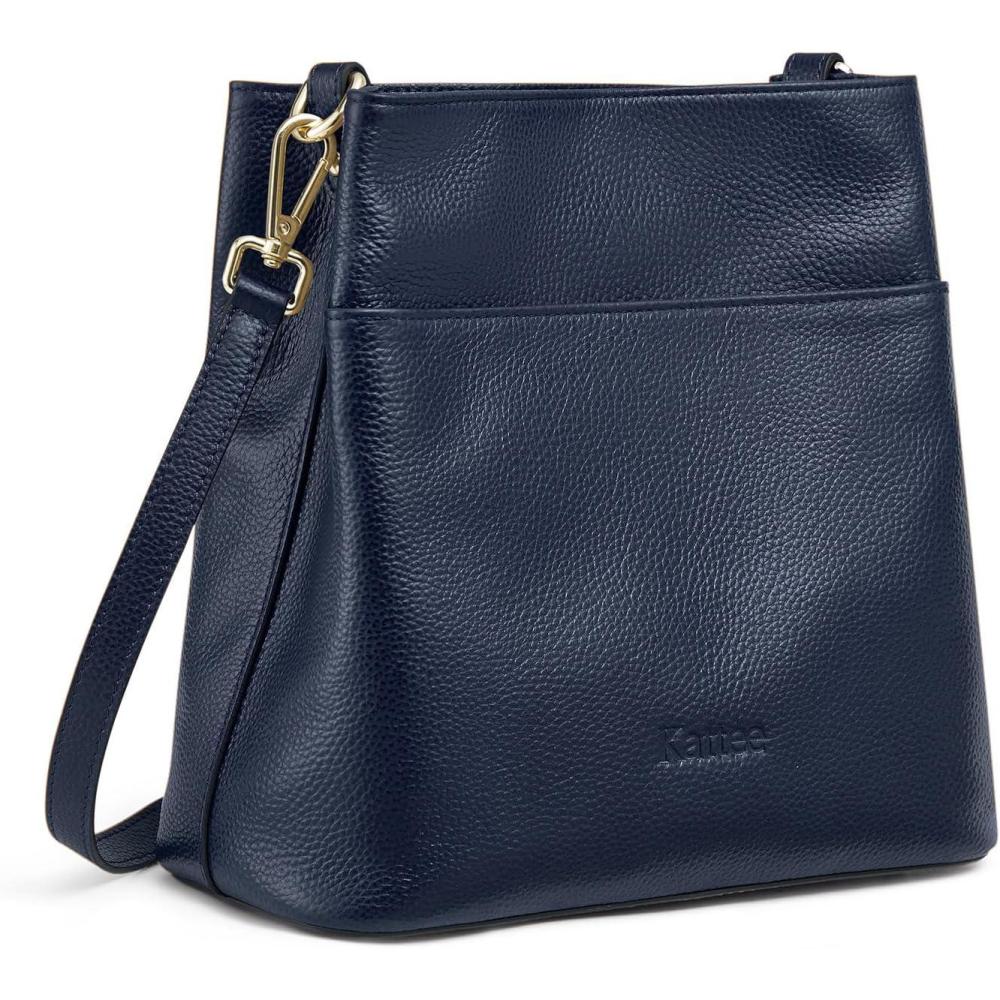 imageKattee Leather Handbags for Women 2026 Soft Shoulder Tote Crossbody Purses Bucket Bags with 2 Detachable StrapsDark Blue