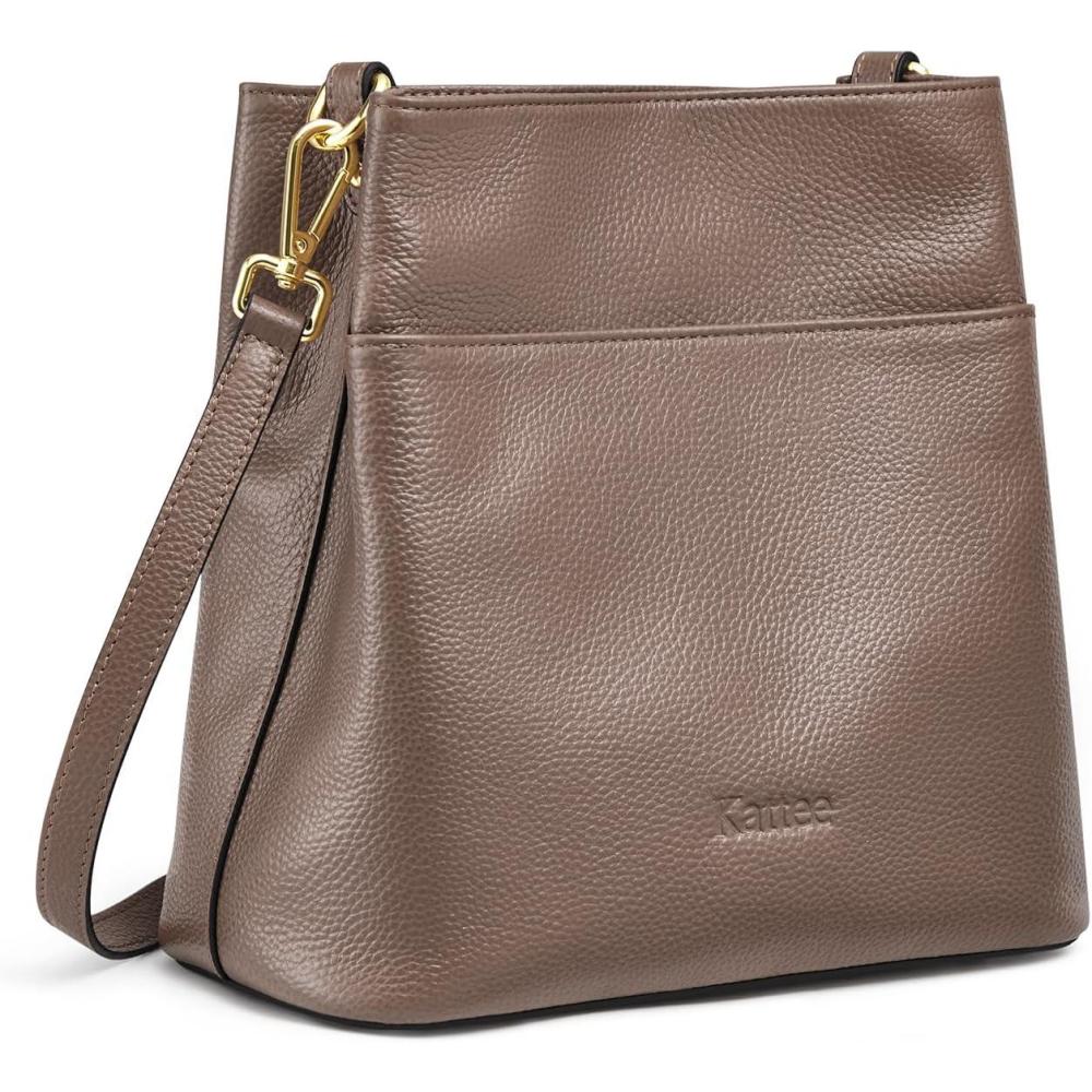 imageKattee Leather Handbags for Women 2026 Soft Shoulder Tote Crossbody Purses Bucket Bags with 2 Detachable StrapsKhaki