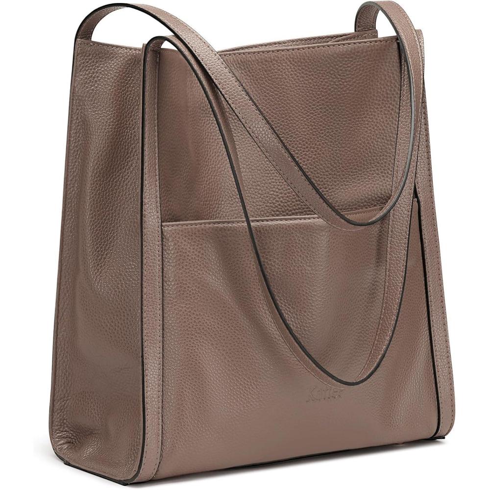 imageKattee Leather Tote Shoulder Bag for Women Leather Purse and Handbags Medium Size  Leather PurseKhaki