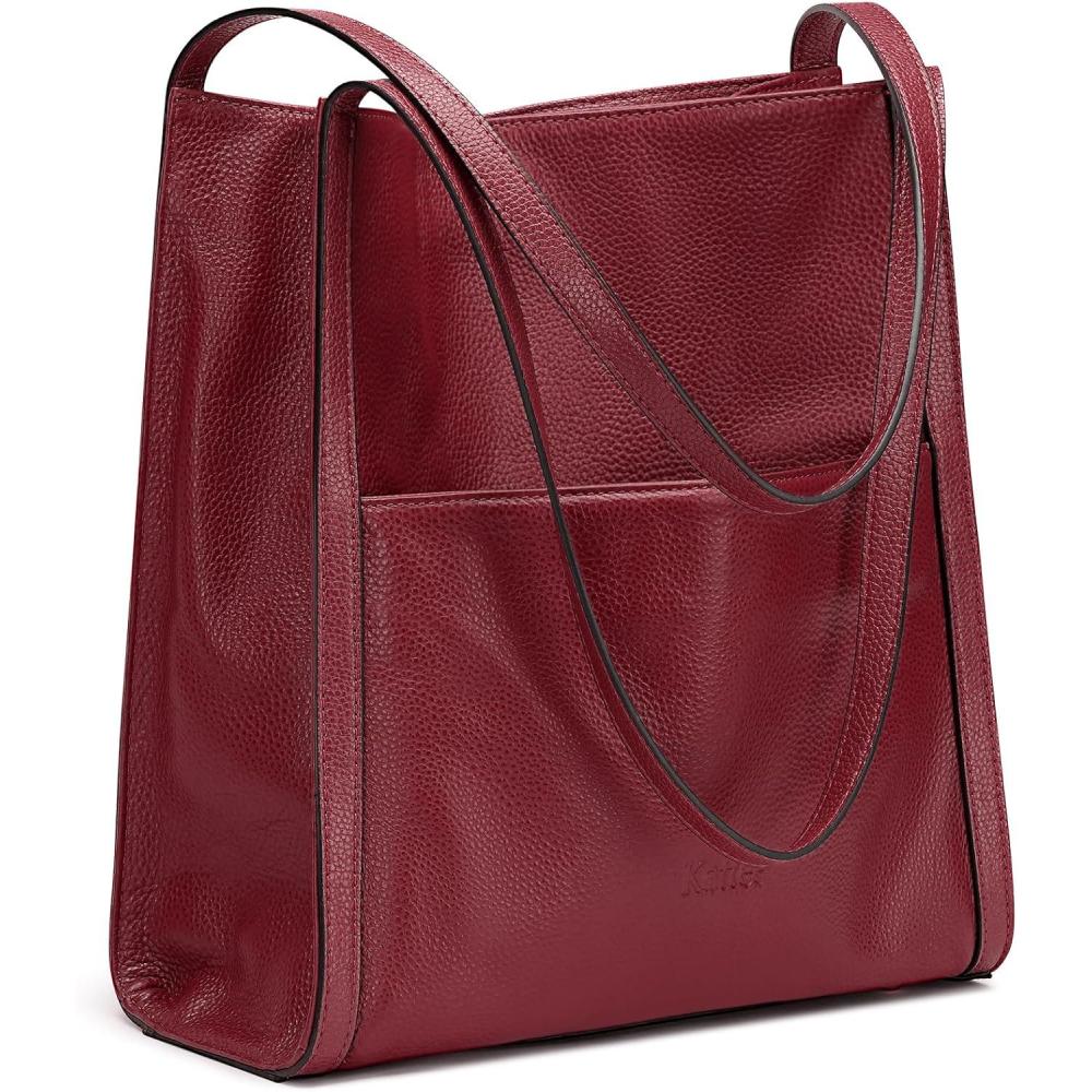 imageKattee Leather Tote Shoulder Bag for Women Leather Purse and Handbags Medium Size Leather PurseWine Red