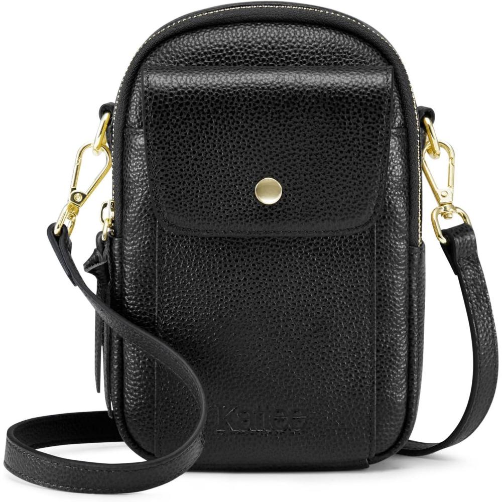 imageKattee Small Leather Crossbody Bags for Women Crossbody Cell Phone Purses Shoulder Handbags with Card Slots RFID BlockingBlack