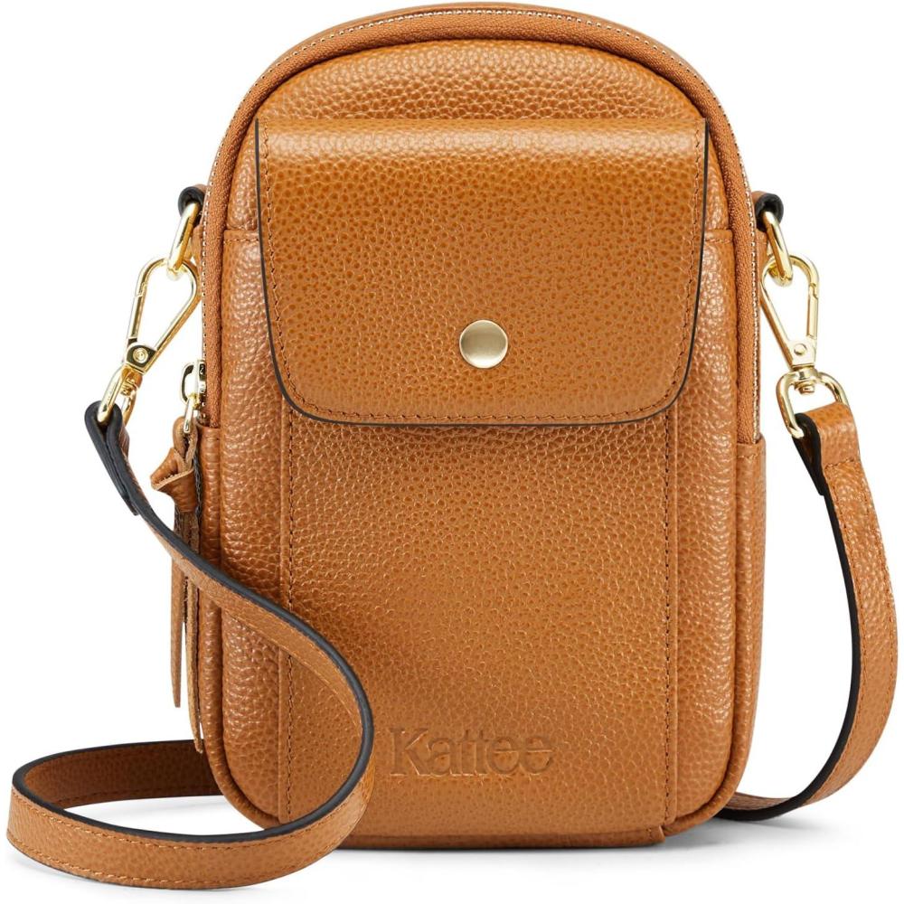 imageKattee Small Leather Crossbody Bags for Women Crossbody Cell Phone Purses Shoulder Handbags with Card Slots RFID BlockingBrown