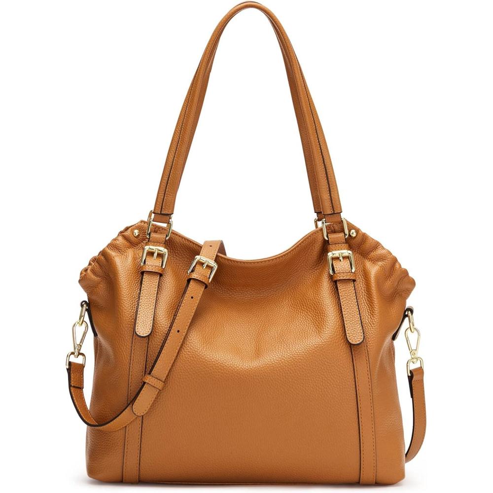 imageKattee Women Genuine Leather Soft Totes Shoulder Hobo Purses and Handbags Top Handle Bags Brown