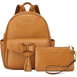 Kattee Genuine Leather Backpack Purse for Women, Anti-theft Fashion Ladies Medium 2Pcs Set Shoulder Bag, Brown