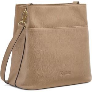 Kattee Leather Handbags for Women 2026, Soft Shoulder Tote Crossbody Purses Bucket Bags with 2 Detachable Straps(Apricot)