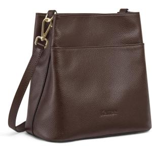 Kattee Leather Handbags for Women 2026, Soft Shoulder Tote Crossbody Purses Bucket Bags with 2 Detachable Straps(Coffee)
