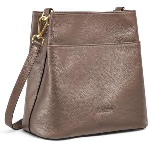 Kattee Leather Handbags for Women 2026, Soft Shoulder Tote Crossbody Purses Bucket Bags with 2 Detachable Straps(Khaki)