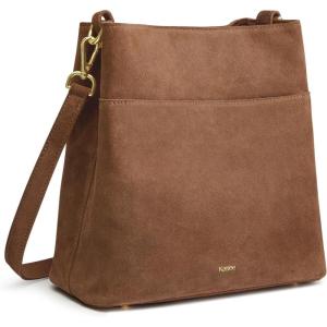 Kattee Leather Handbags for Women 2026, Soft Shoulder Tote Crossbody Purses Bucket Bags with 2 Detachable Straps(Suede Coffee)