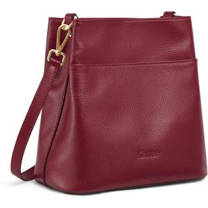 Kattee Leather Handbags for Women 2026, Soft Shoulder Tote Crossbody Purses Bucket Bags with 2 Detachable Straps(Wine Red)