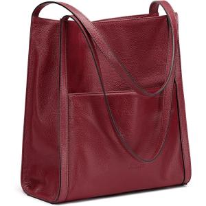 Kattee Leather Tote Shoulder Bag for Women, Leather Purse and Handbags Medium Size | Leather Purse(Wine Red)