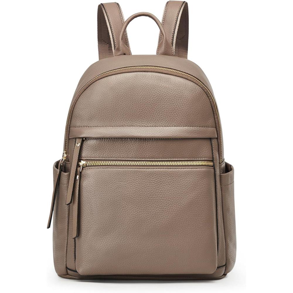 imageKattee Genuine Leather Backpack Purse for Women Multifunctional Elegant Daypack Soft Leather Shoulder Bag Shopping Trip Medium BlackKhaki