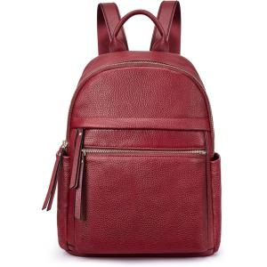 Kattee Genuine Leather Backpack Purse for Women Multi-functional Elegant Daypack Soft Leather Shoulder Bag Shopping Trip, Medium, Black(Wine Red)