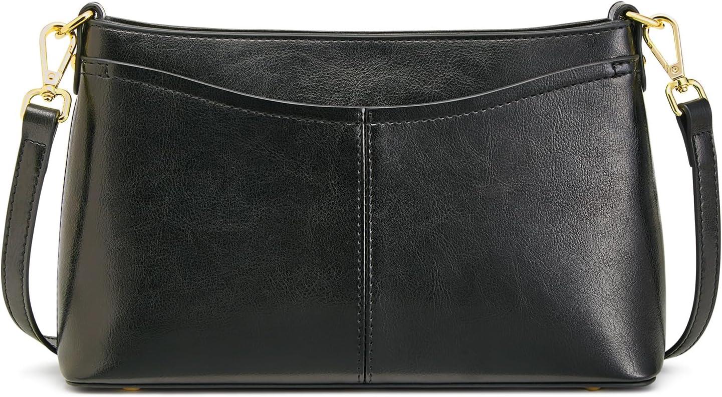 imageKattee Genuine Leather Crossbody Bags for Women Small Shoulder Purse Handbags with 2 Detachable Straps 6 Card SlotsBlack