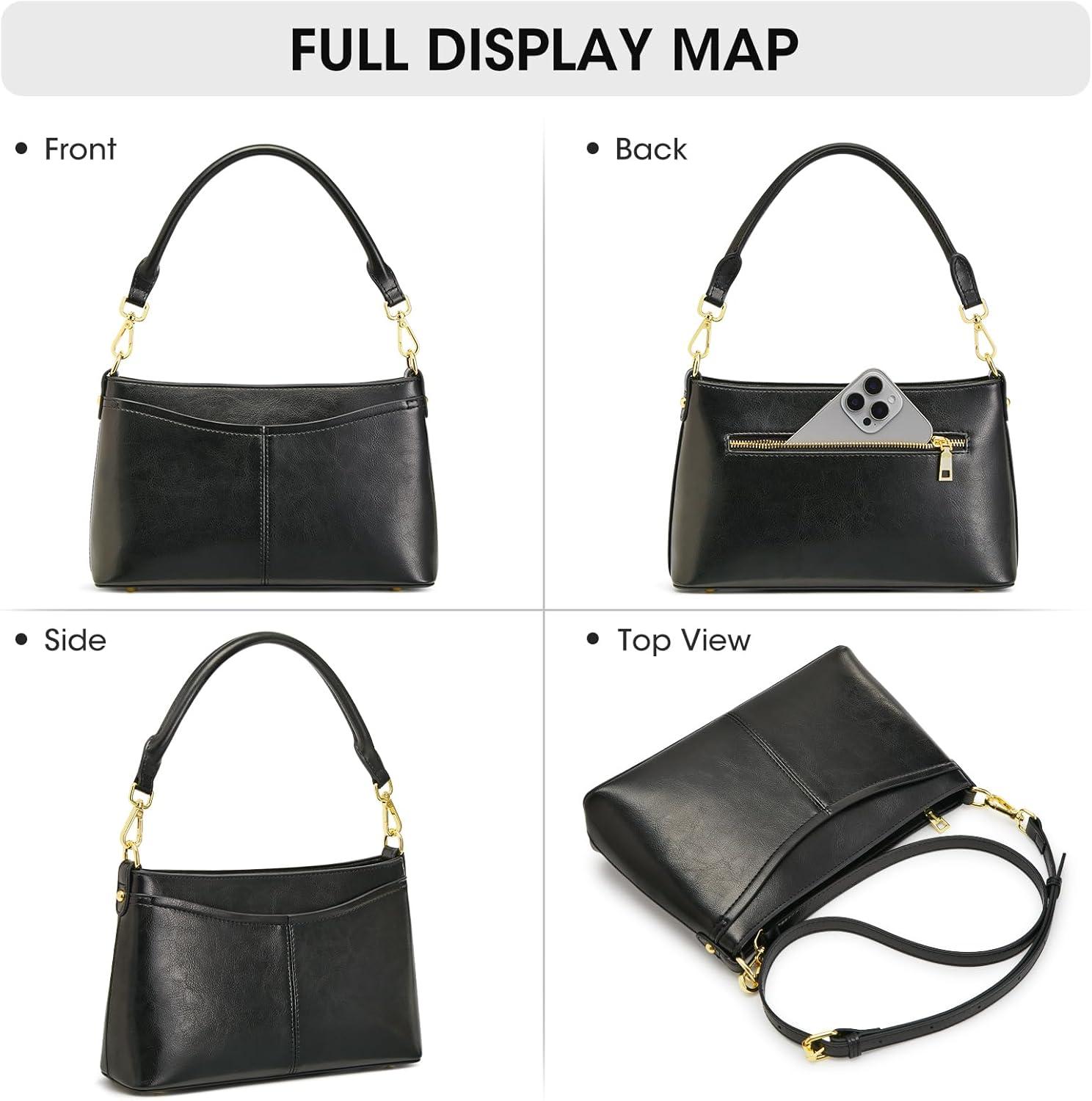 imageKattee Genuine Leather Crossbody Bags for Women Small Shoulder Purse Handbags with 2 Detachable Straps 6 Card SlotsBlack