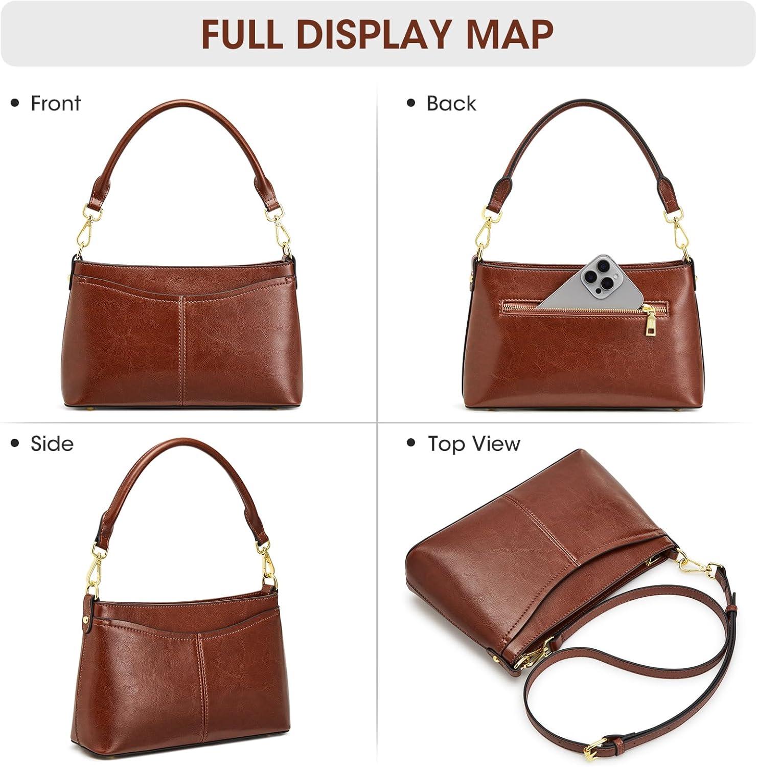 imageKattee Genuine Leather Crossbody Bags for Women Small Shoulder Purse Handbags with 2 Detachable Straps 6 Card SlotsDark Brown
