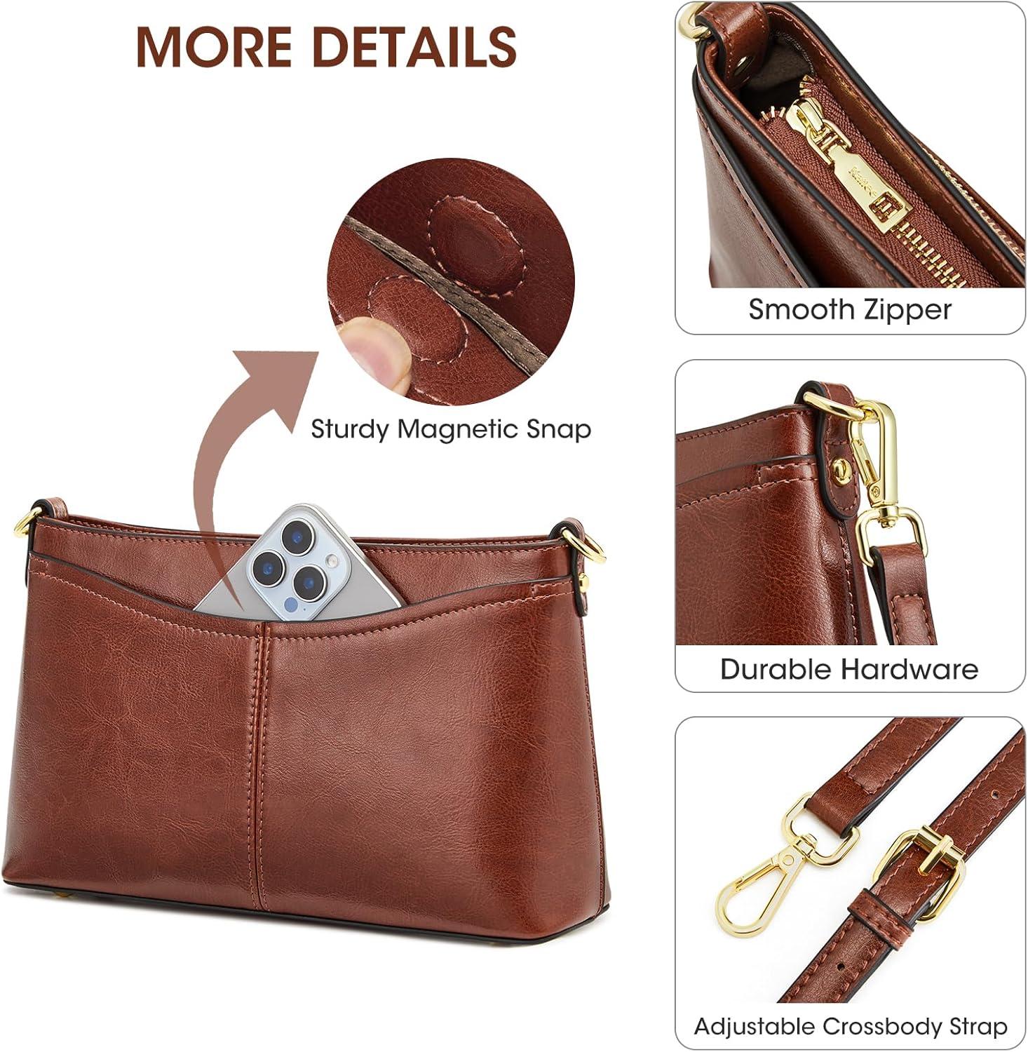 imageKattee Genuine Leather Crossbody Bags for Women Small Shoulder Purse Handbags with 2 Detachable Straps 6 Card SlotsDark Brown