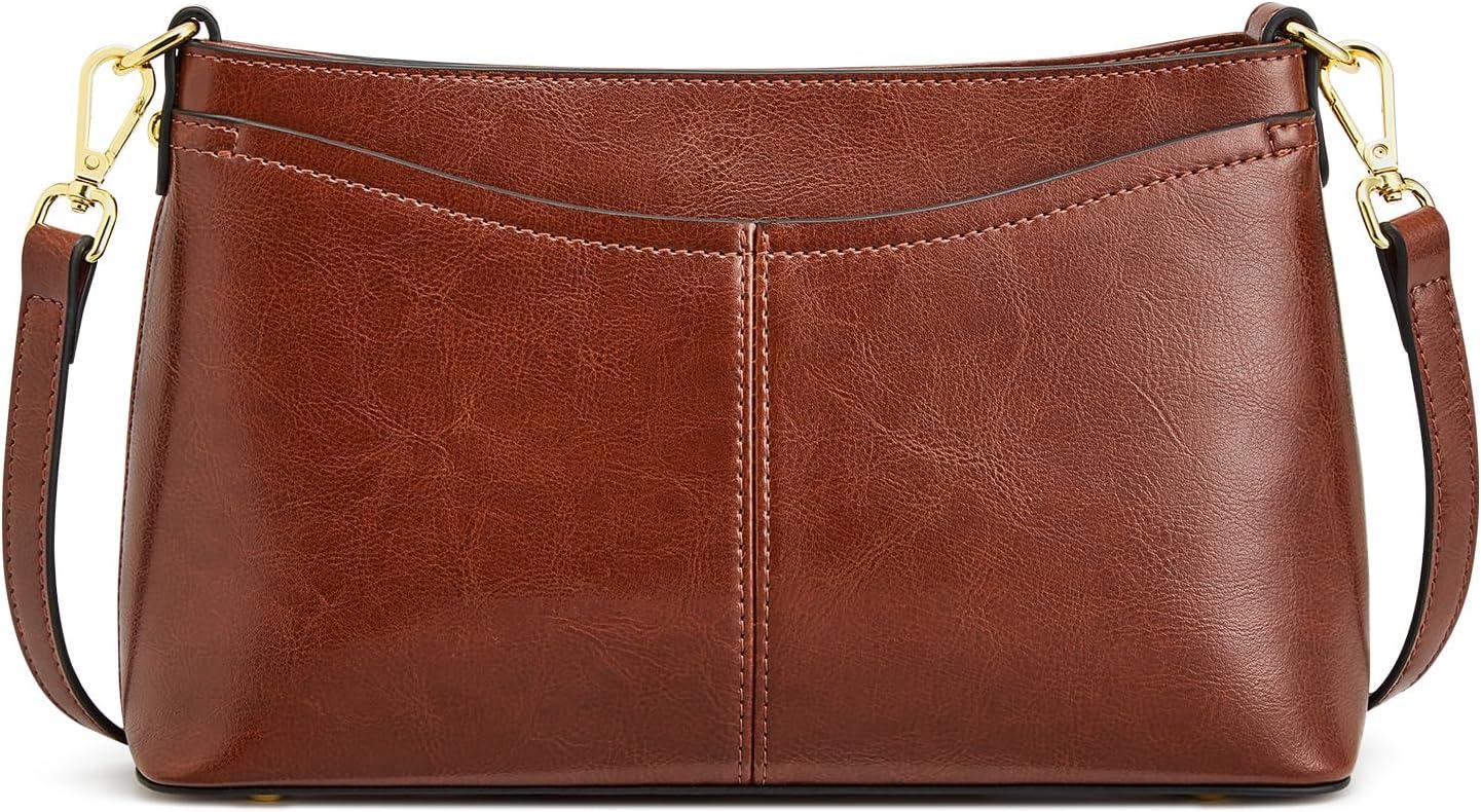imageKattee Genuine Leather Crossbody Bags for Women Small Shoulder Purse Handbags with 2 Detachable Straps 6 Card SlotsDark Brown