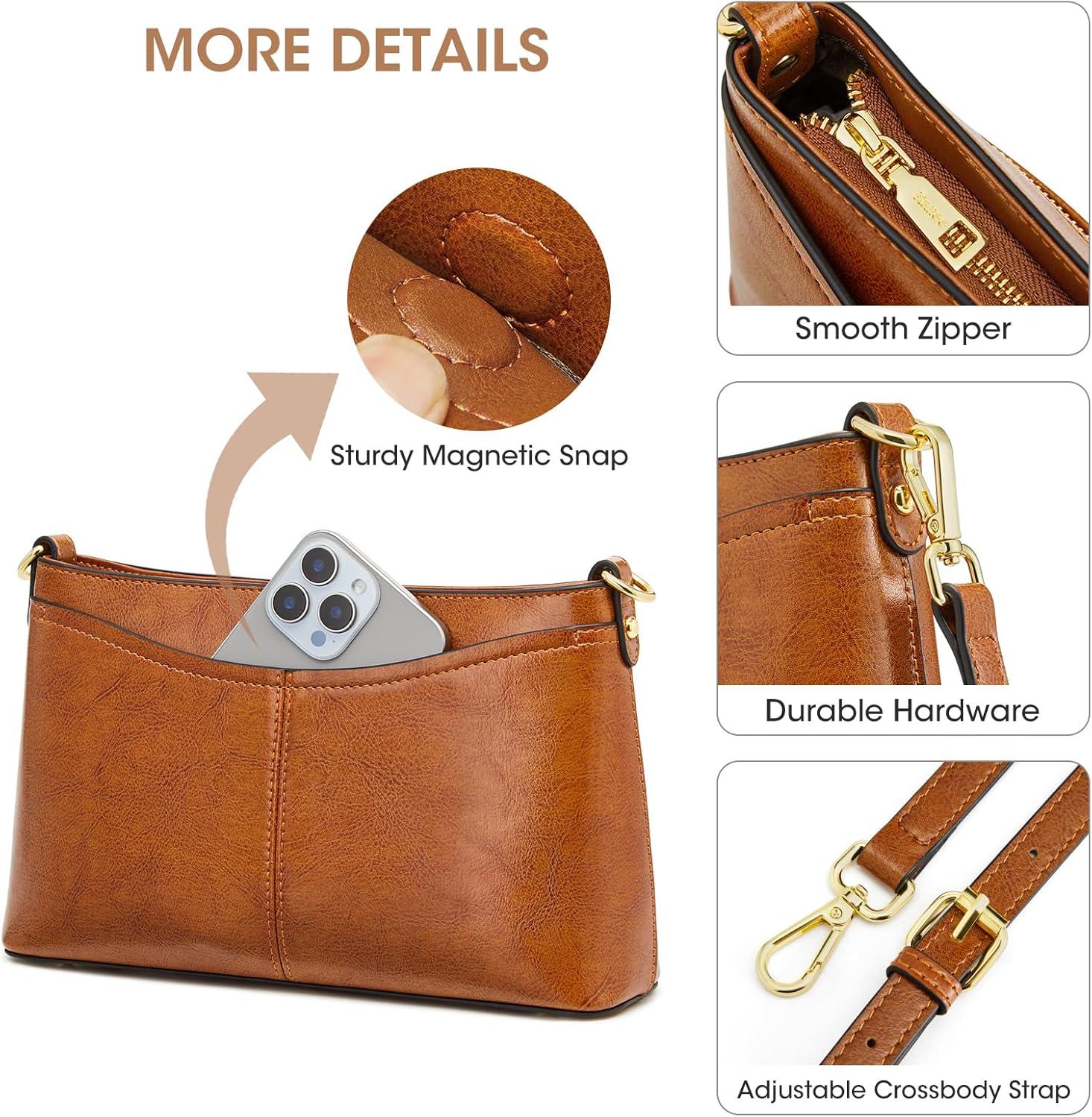 imageKattee Genuine Leather Crossbody Bags for Women Small Shoulder Purse Handbags with 2 Detachable Straps 6 Card SlotsLight Brown