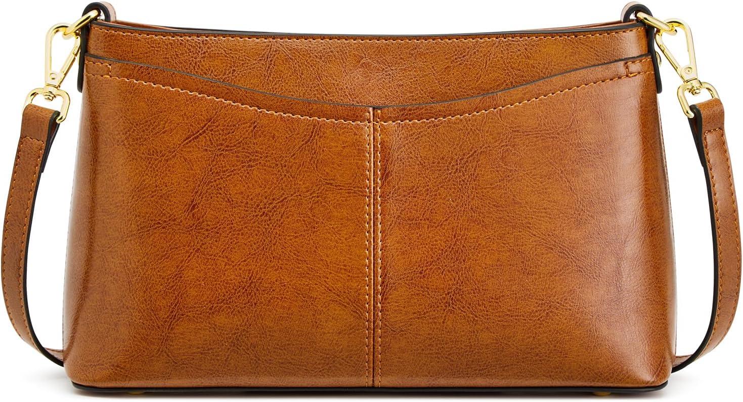 imageKattee Genuine Leather Crossbody Bags for Women Small Shoulder Purse Handbags with 2 Detachable Straps 6 Card SlotsLight Brown