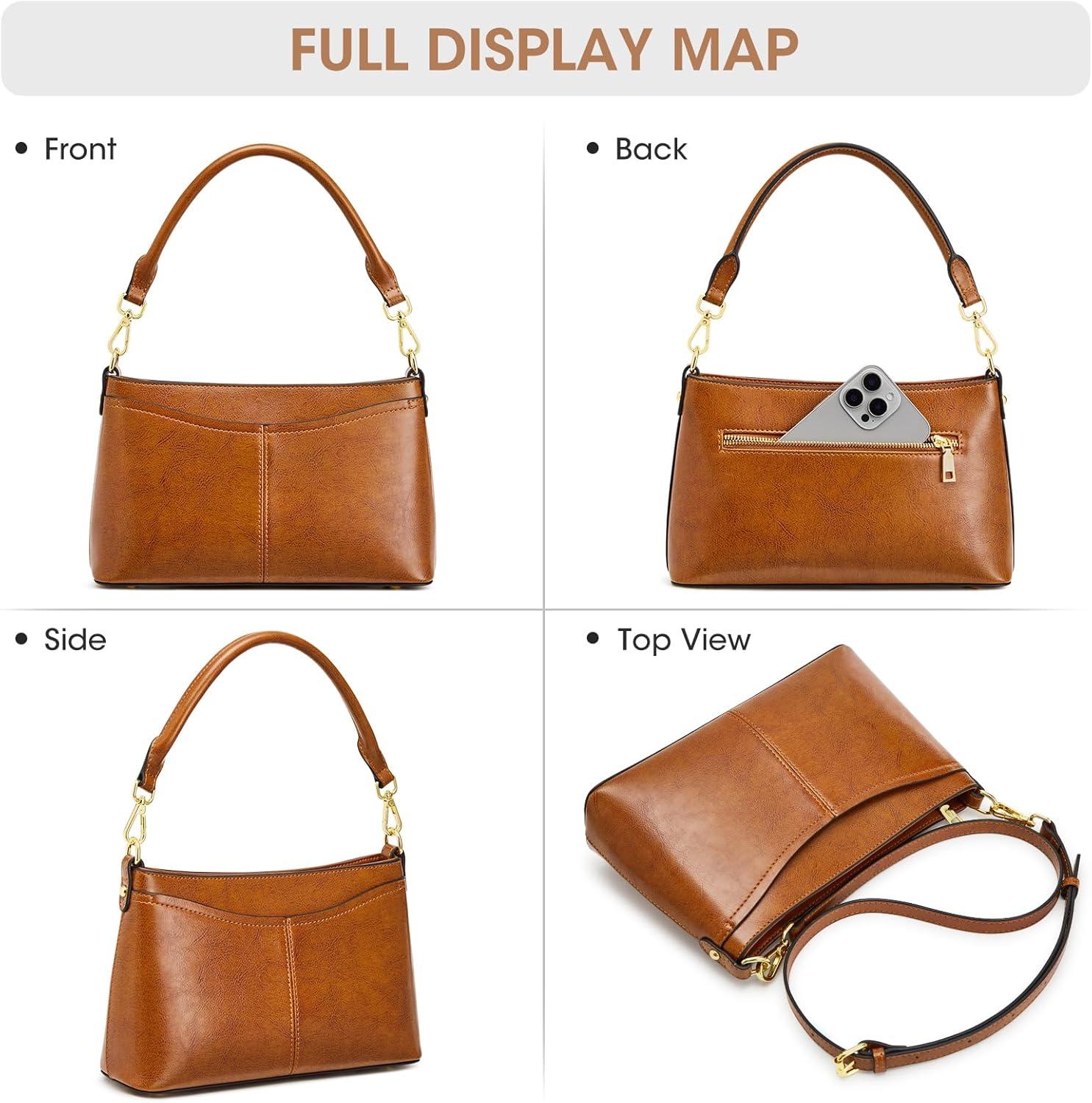 imageKattee Genuine Leather Crossbody Bags for Women Small Shoulder Purse Handbags with 2 Detachable Straps 6 Card SlotsLight Brown