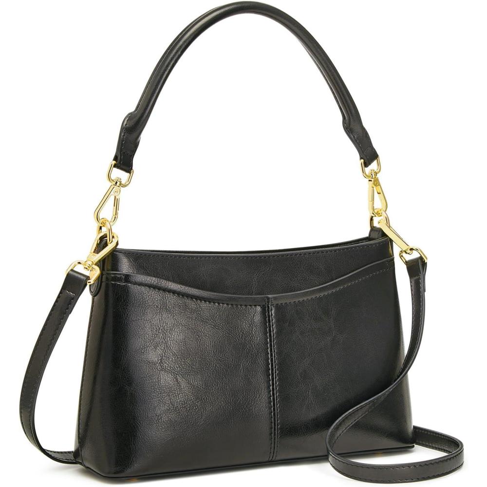 imageKattee Genuine Leather Crossbody Bags for Women Small Shoulder Purse Handbags with 2 Detachable Straps 6 Card SlotsBlack