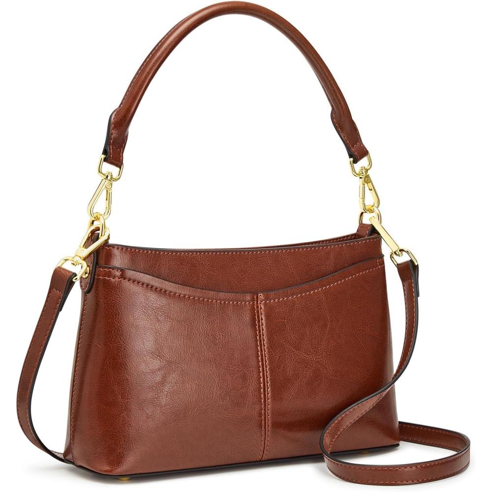 imageKattee Genuine Leather Crossbody Bags for Women Small Shoulder Purse Handbags with 2 Detachable Straps 6 Card SlotsDark Brown