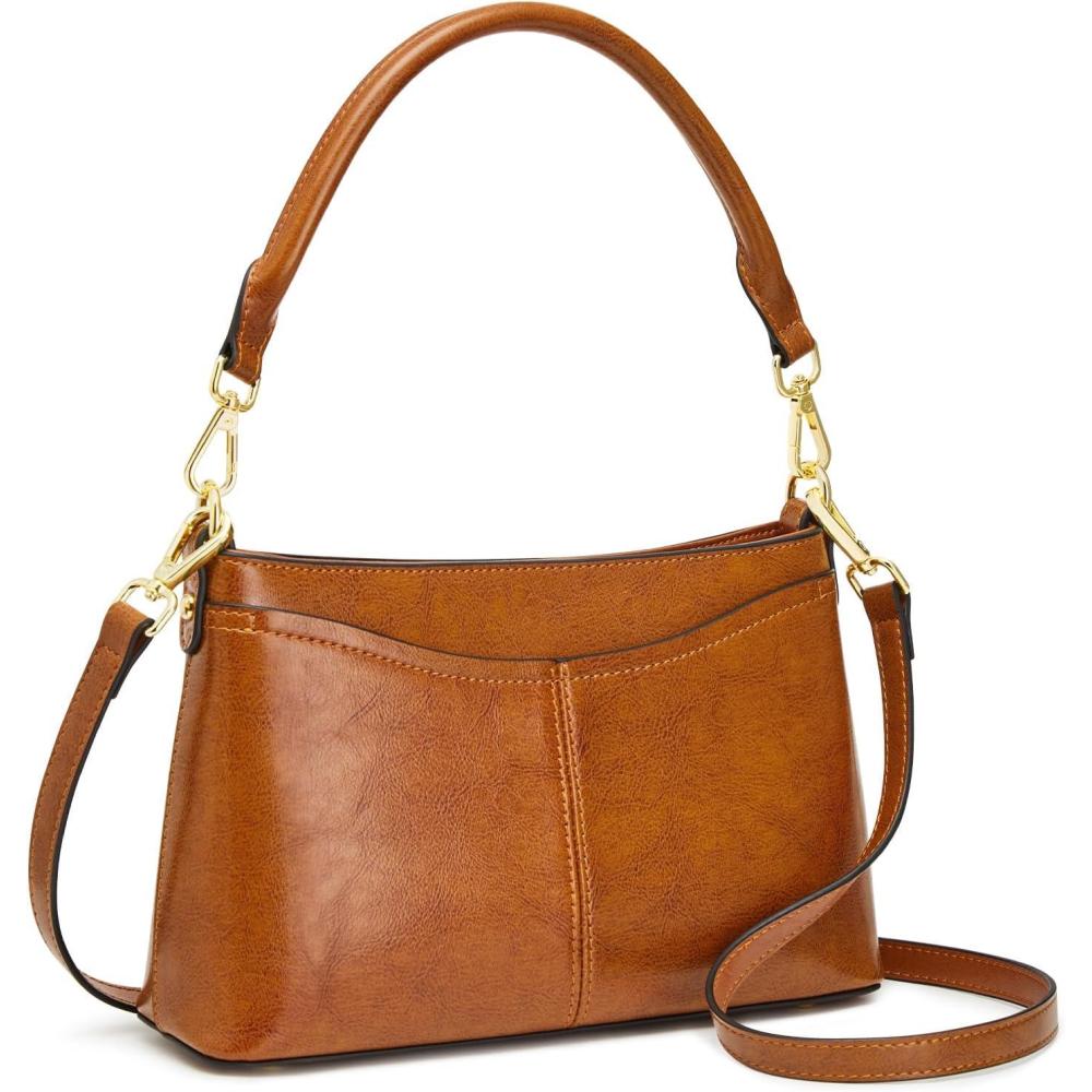 imageKattee Genuine Leather Crossbody Bags for Women Small Shoulder Purse Handbags with 2 Detachable Straps 6 Card SlotsLight Brown