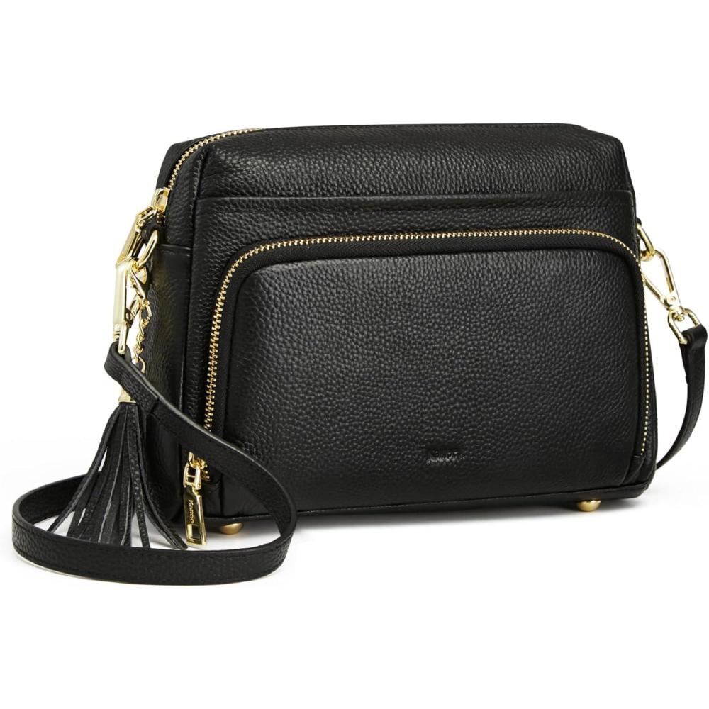 imageKattee Leather Crossbody Bags for Women Small Anti Theft Cross Body Shoulder Purse with Built in RFID WalletBlack