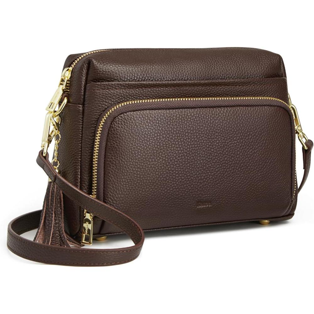 imageKattee Leather Crossbody Bags for Women Small Anti Theft Cross Body Shoulder Purse with Built in RFID WalletCoffee
