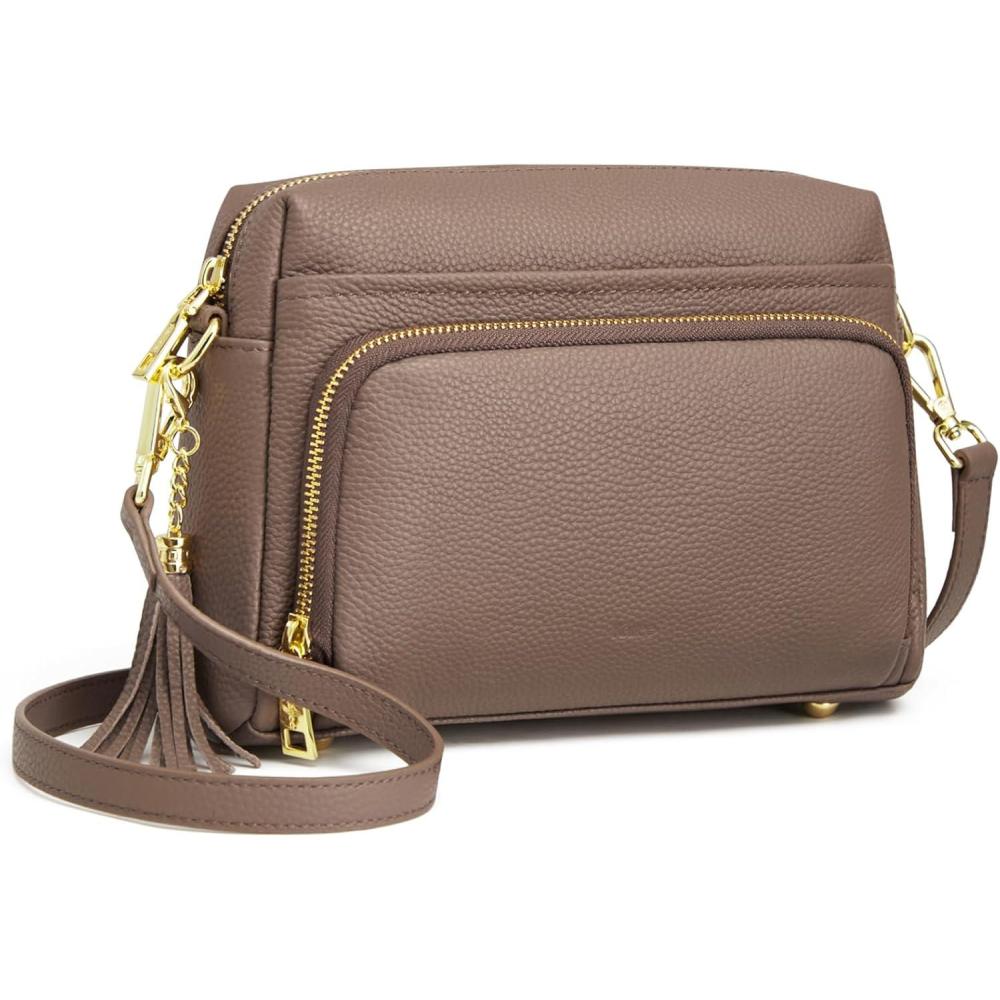 imageKattee Leather Crossbody Bags for Women Small Anti Theft Cross Body Shoulder Purse with Built in RFID WalletKhaki