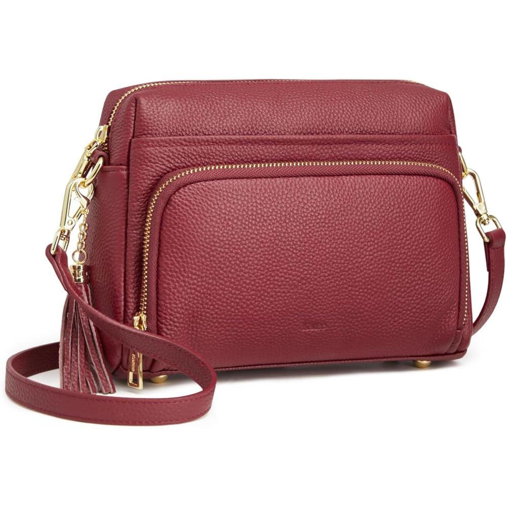 imageKattee Leather Crossbody Bags for Women Small Anti Theft Cross Body Shoulder Purse with Built in RFID WalletWine Red