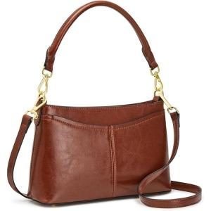 Kattee Genuine Leather Crossbody Bags for Women Small Shoulder Purse Handbags with 2 Detachable Straps 6 Card Slots(Dark Brown)
