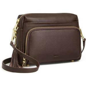 Kattee Leather Crossbody Bags for Women Small Anti Theft Cross Body Shoulder Purse with Built in RFID Wallet(Coffee)