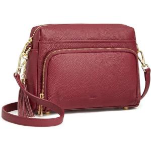 Kattee Leather Crossbody Bags for Women Small Anti Theft Cross Body Shoulder Purse with Built in RFID Wallet(Wine Red)