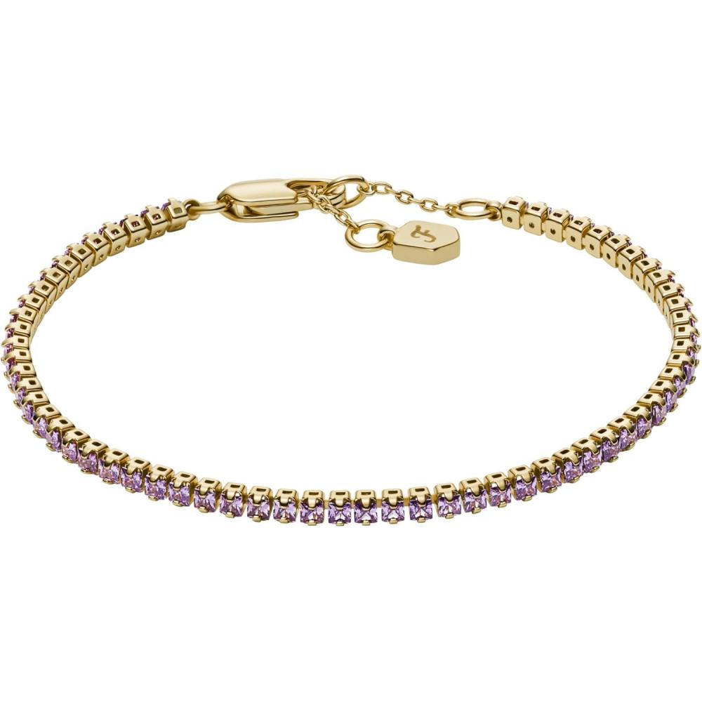 imageFossil Womens Ellis Pav Glitz Amethyst Color GoldTone Brass Tennis Chain Bracelet