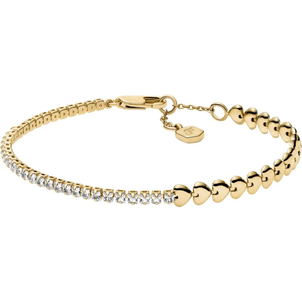 imageFossil Womens Sutton LoveAll GoldTone Brass Heart Link Tennis Bracelet