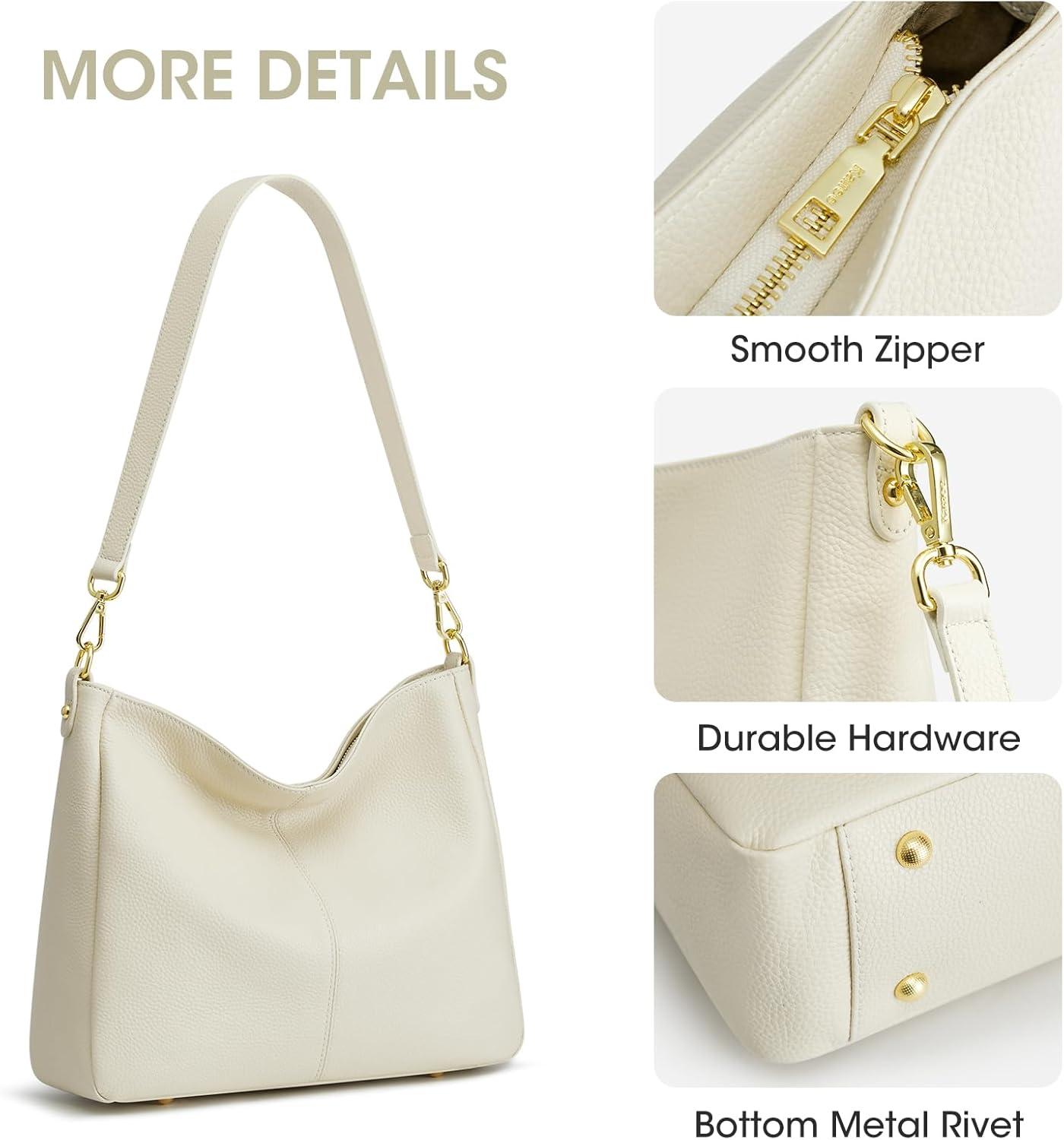 imageKattee Leather Purses for Women Hobo Crossbody Bag for Women Slouchy Shoulder Handbags with 2 Shoulder StrapsBeige
