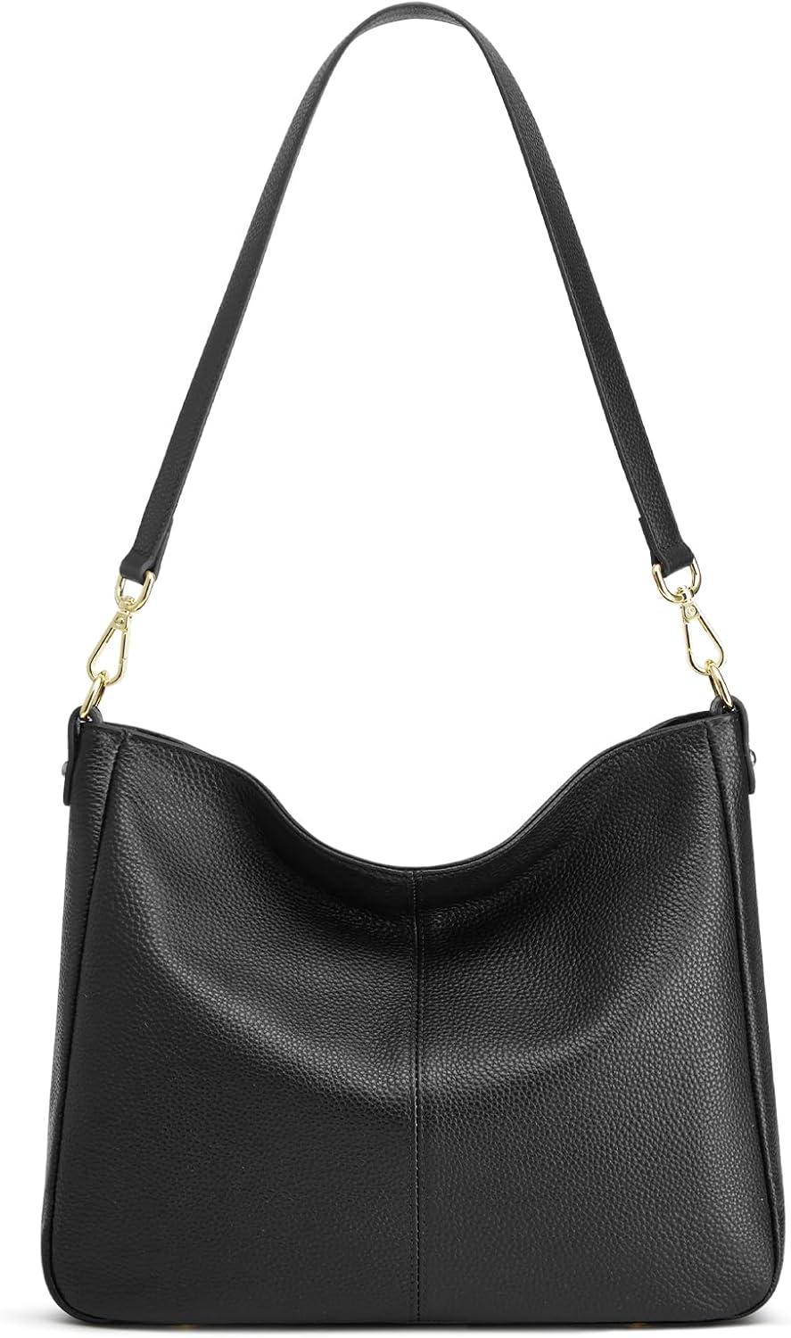 imageKattee Leather Purses for Women Hobo Crossbody Bag for Women Slouchy Shoulder Handbags with 2 Shoulder StrapsBlack