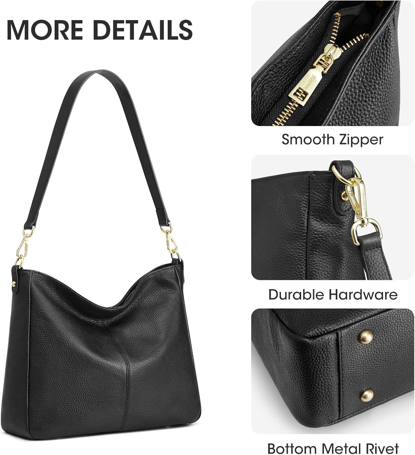 imageKattee Leather Purses for Women Hobo Crossbody Bag for Women Slouchy Shoulder Handbags with 2 Shoulder StrapsBlack