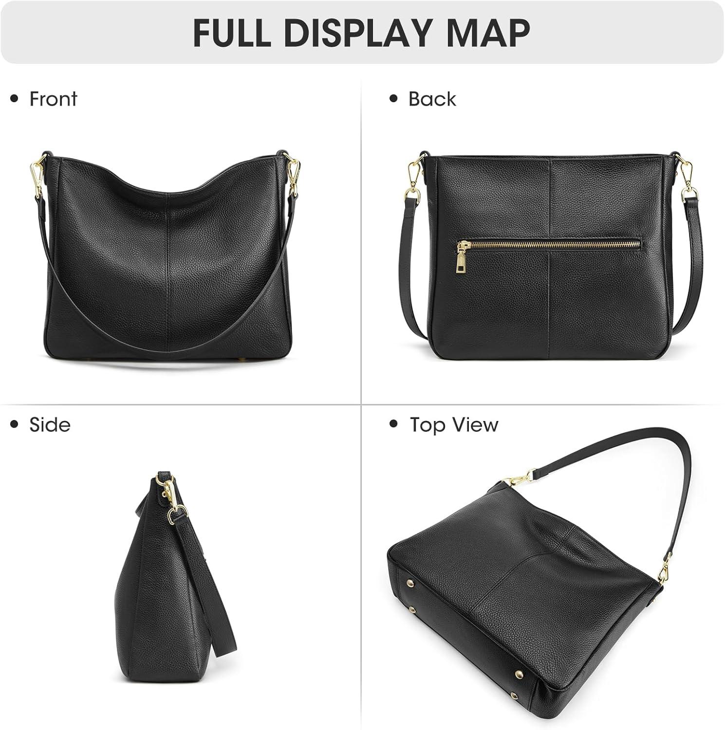 imageKattee Leather Purses for Women Hobo Crossbody Bag for Women Slouchy Shoulder Handbags with 2 Shoulder StrapsBlack