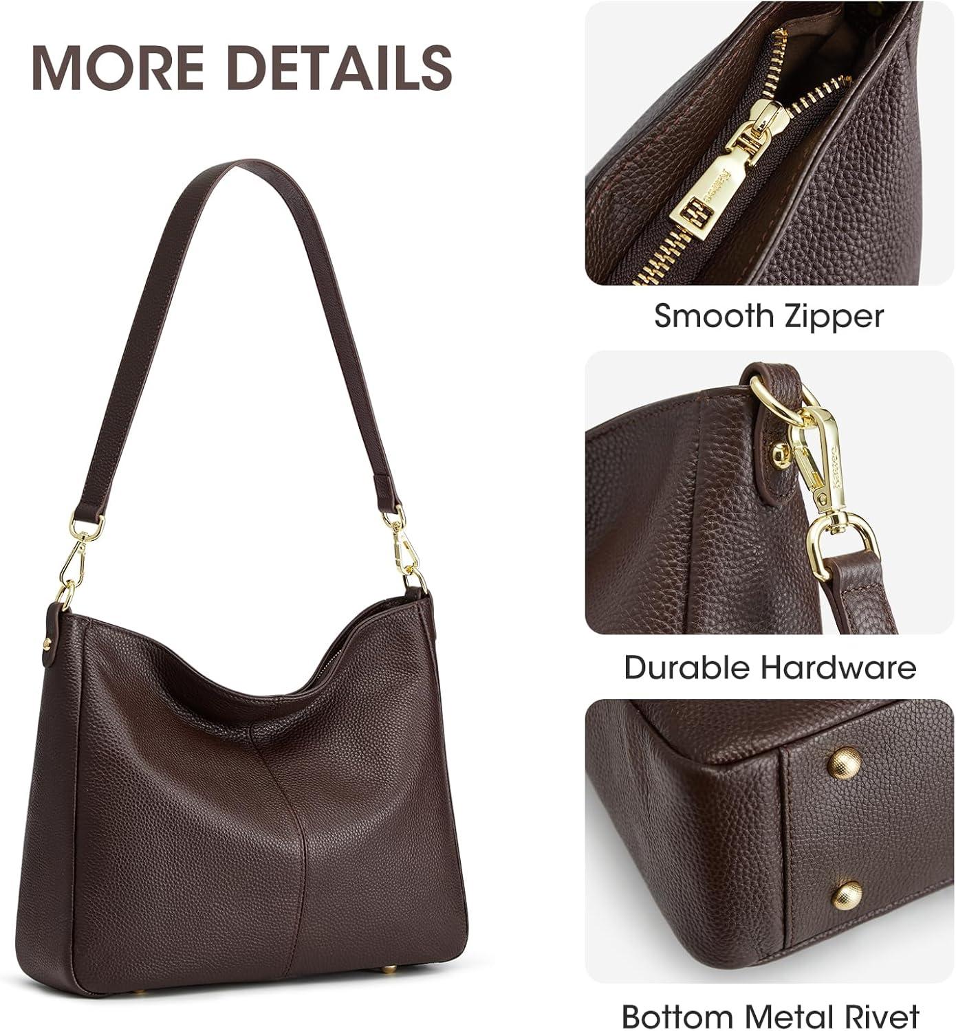 imageKattee Leather Purses for Women Hobo Crossbody Bag for Women Slouchy Shoulder Handbags with 2 Shoulder StrapsCoffee