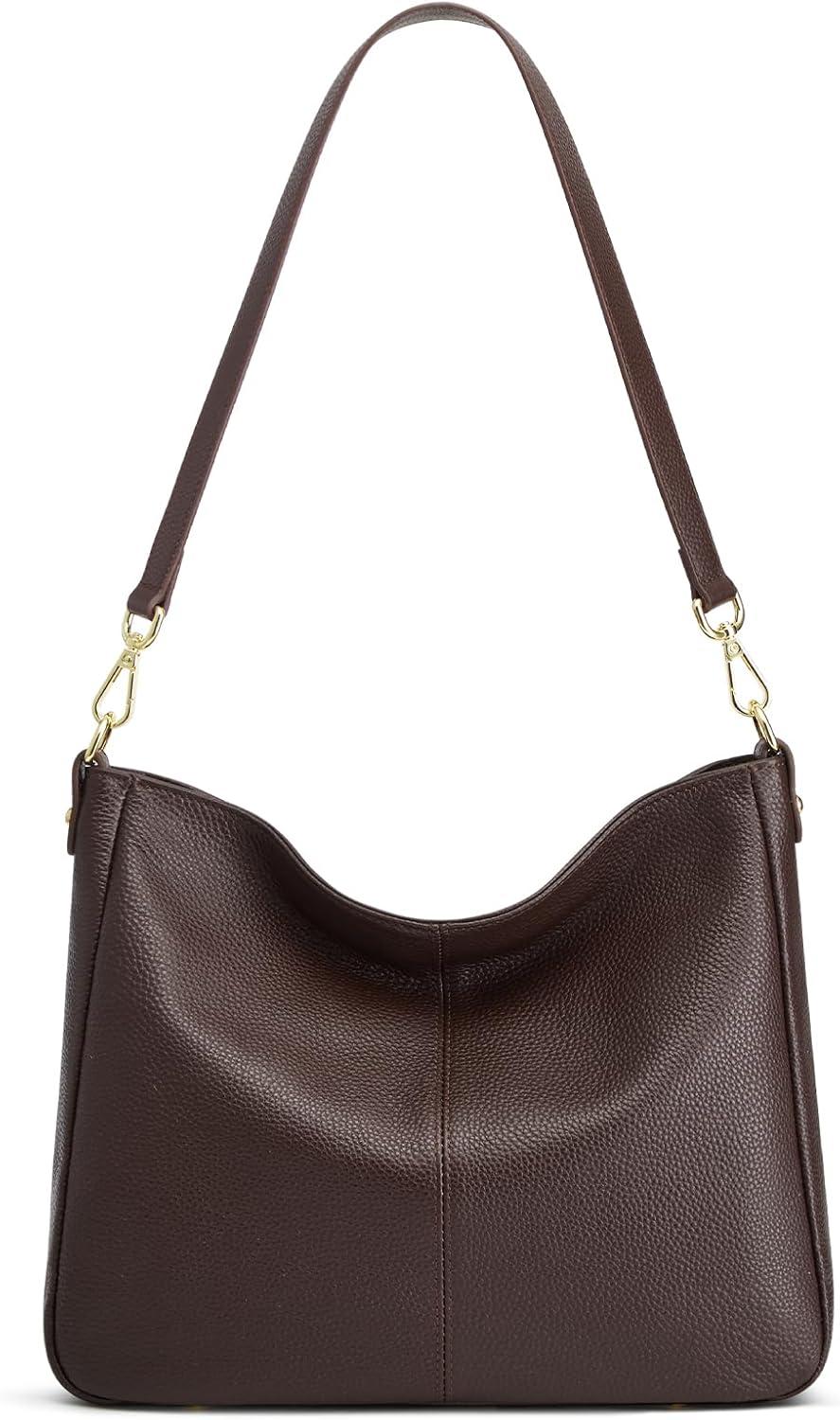 imageKattee Leather Purses for Women Hobo Crossbody Bag for Women Slouchy Shoulder Handbags with 2 Shoulder StrapsCoffee