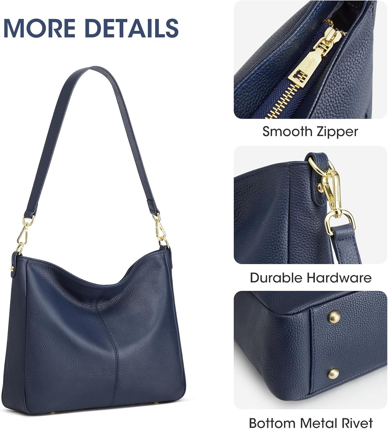 imageKattee Leather Purses for Women Hobo Crossbody Bag for Women Slouchy Shoulder Handbags with 2 Shoulder StrapsDark Blue