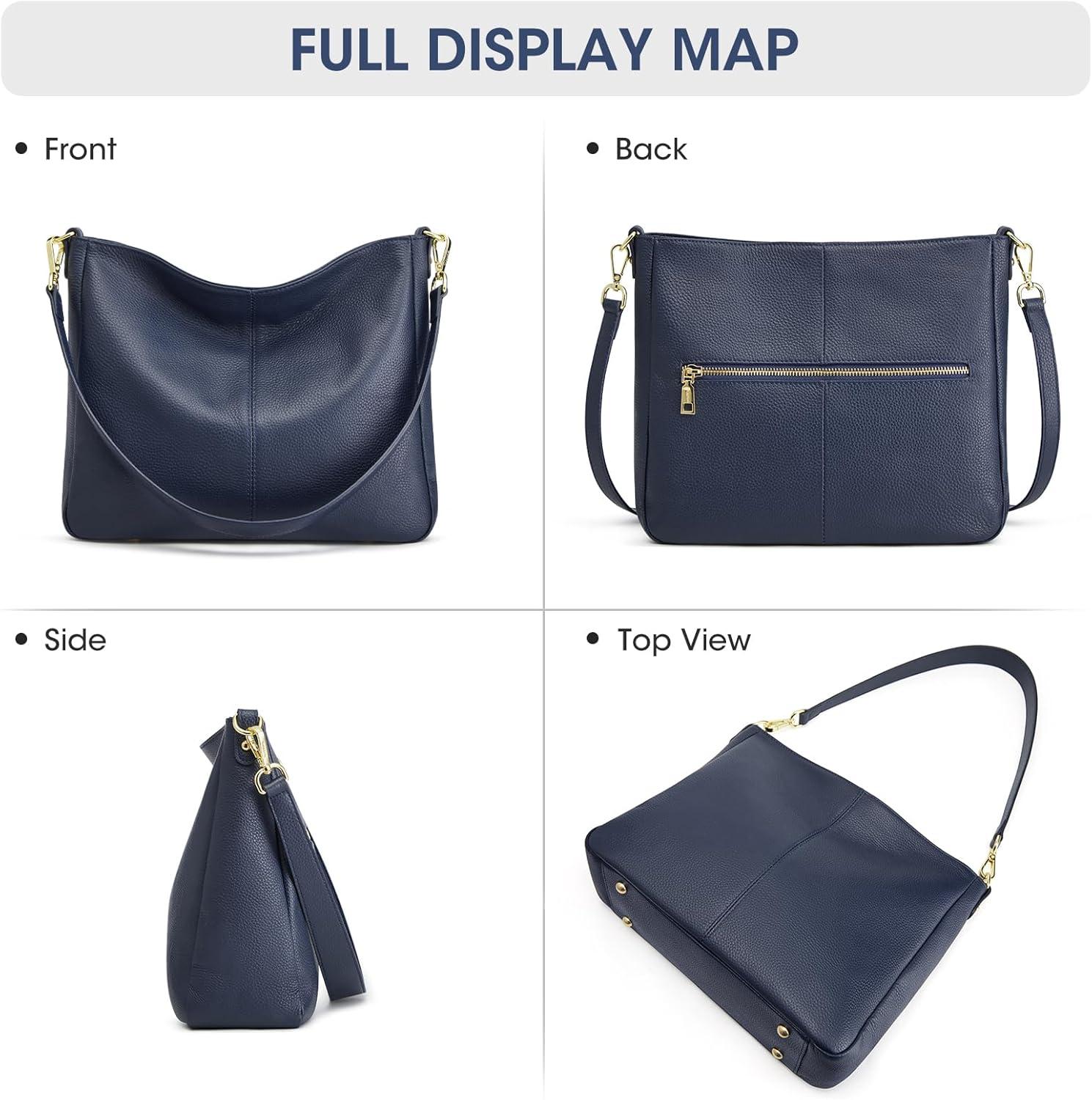 imageKattee Leather Purses for Women Hobo Crossbody Bag for Women Slouchy Shoulder Handbags with 2 Shoulder StrapsDark Blue