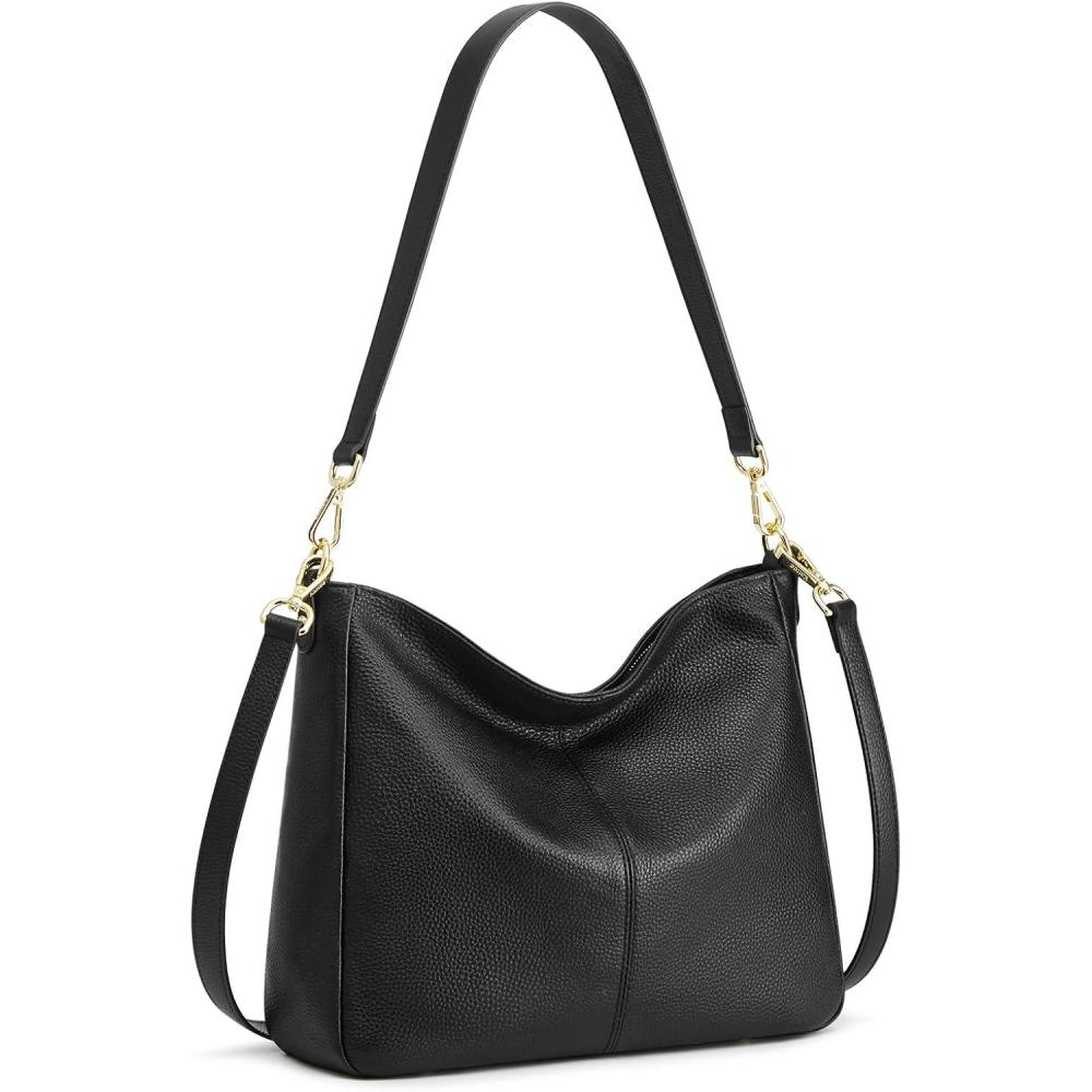 imageKattee Leather Purses for Women Hobo Crossbody Bag for Women Slouchy Shoulder Handbags with 2 Shoulder StrapsBlack
