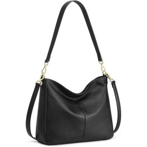 Kattee Leather Purses for Women, Hobo Crossbody Bag for Women, Slouchy Shoulder Handbags with 2 Shoulder Straps(Black)